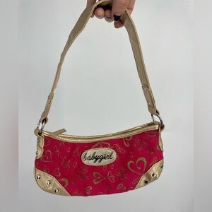 Vintage Y2K Babygirl Gold Red Hearts Mini Purse Hobo Shoulder Studded 2000s Cute